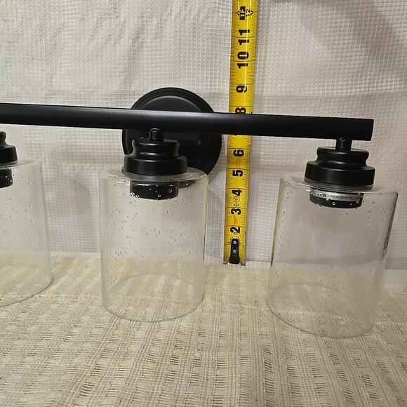 NWB Craftmade Bolden 3 Light Vanity Flat Black Clear Seeded Glass 24x 9 Inch - Picture 8 of 9